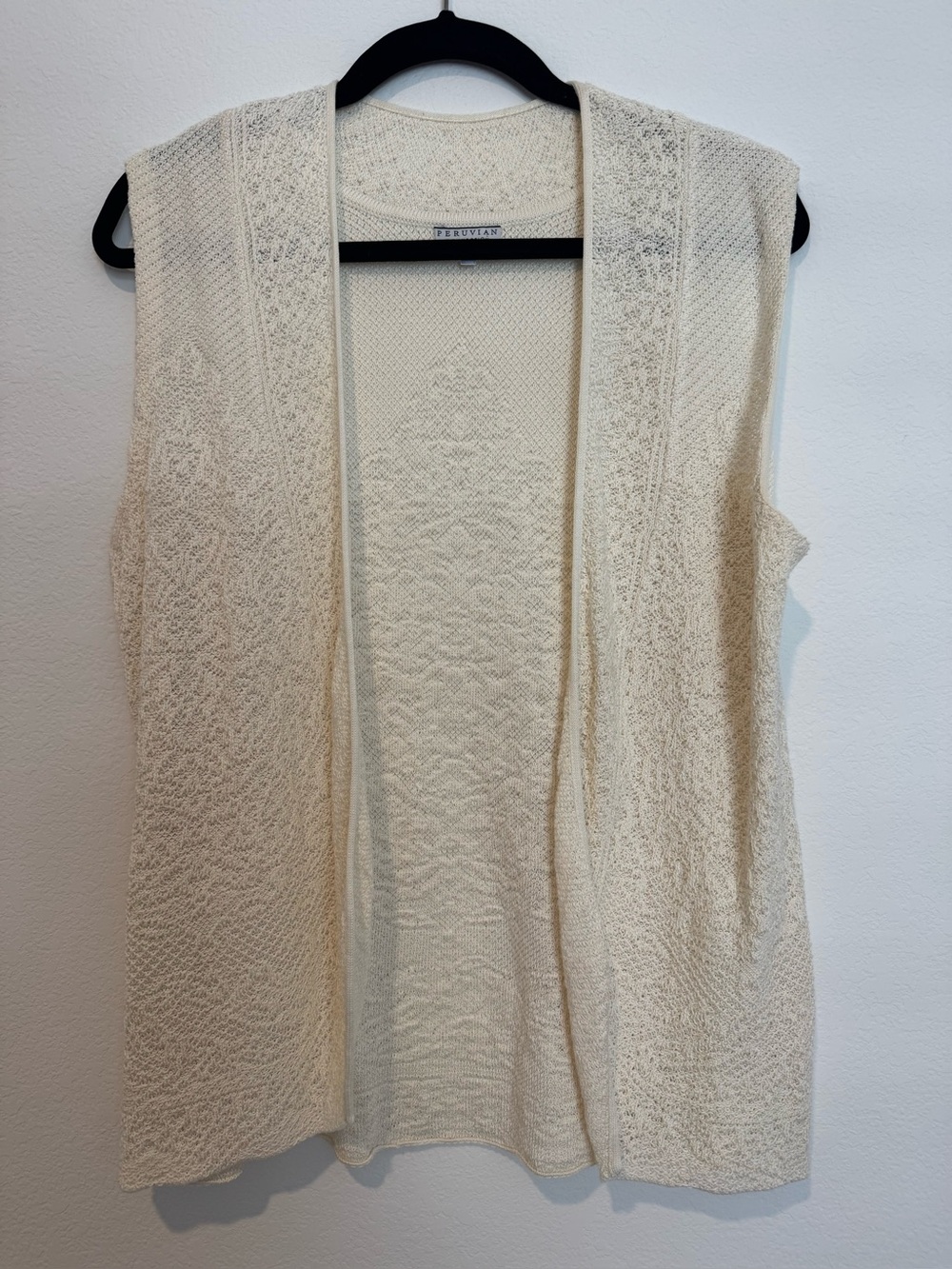 Peruvian Connection Pima Cotton Textured Knit Open Front Cardigan Vest